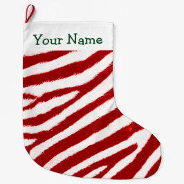 Meia De Natal Grande Cute Red Zebra Stripe Pattern Add Your Name