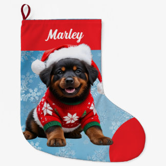 Meia De Natal Grande Cute Rottweiler Puppy no Sweater Personalizado