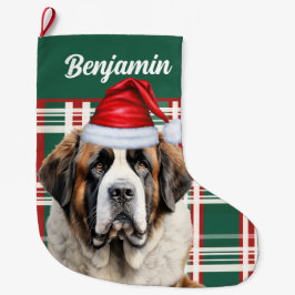 Meia De Natal Grande Cute Saint Bernard Dog Plaid Custom