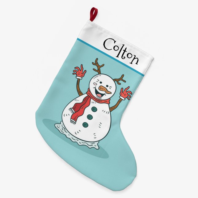 Meia De Natal Grande Cute Snowman (Frente (Pendurada))