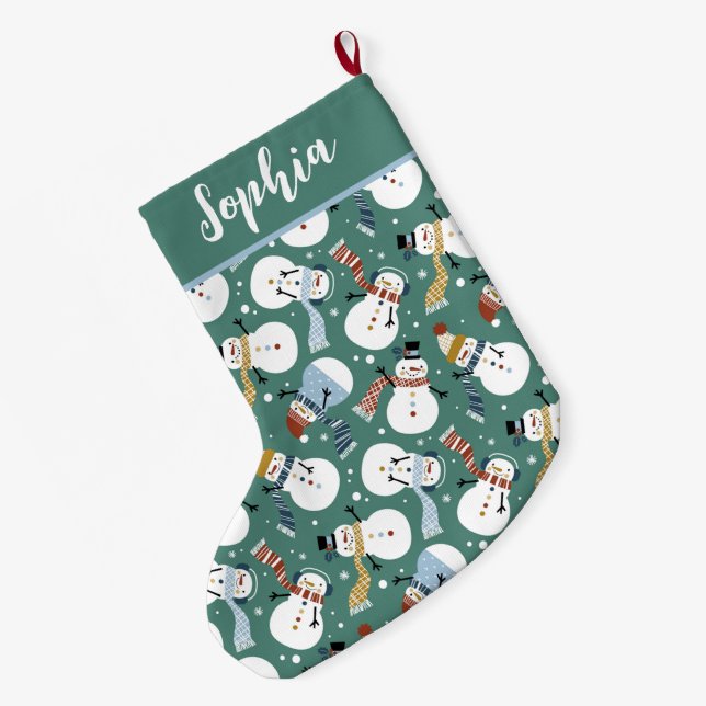 Meia De Natal Grande Cute Snowmen (Verso (Pendurada))