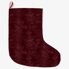 Meia De Natal Grande Deep Red Burgundy Floral Christmas