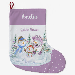 Meia De Natal Grande Deixe Nevar Família Feliz de Boneco de Neve Lavand