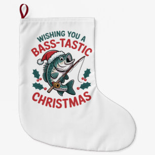 Meia De Natal Grande Desejando um Natal Bass-tástico para Pescadores de