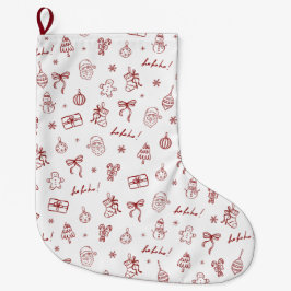 Meia De Natal Grande Desenho à Mão Caprichoso Vermelho