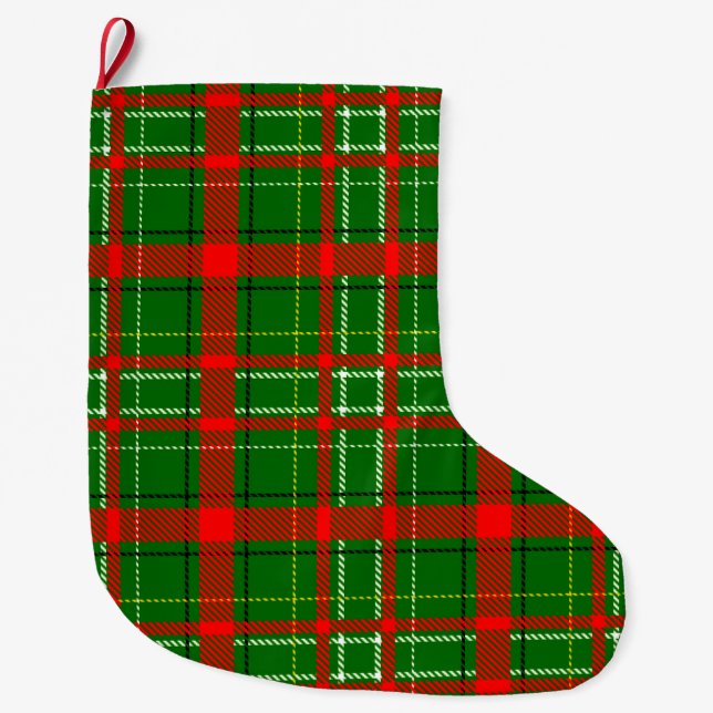 Meia De Natal Grande Desenho de padrão xadrez em tartan verde de Natal  (Frente)