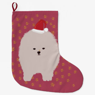 Meia De Natal Grande Desenho de pãozinho Pomeraniano Cute