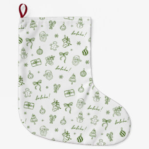 Meia De Natal Grande Desenho Verde Caprichoso à Mão