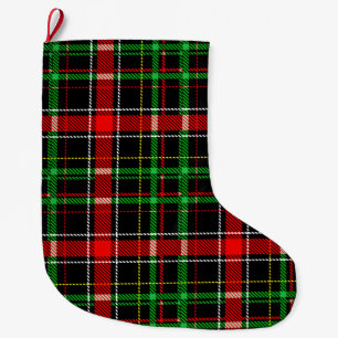 Meia De Natal Grande Desenho Xadrez Escocês Flanela Natal Preto