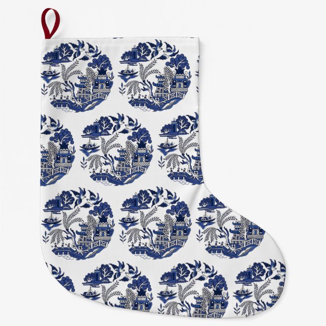 Meia De Natal Grande Design de Padrão Selvagem Azul Clássico (Frente)