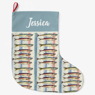 Meia De Natal Grande Design Quirky Sardine personalizado de lado duplo