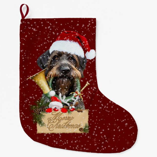 Meia De Natal Grande Deutsch Drahthaar, Feliz Natal! Botão Magnet (Frente)