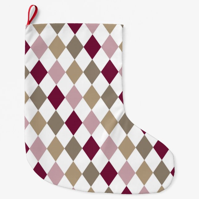 Meia De Natal Grande Diamantes Dourados Rosa-Chic (Frente)