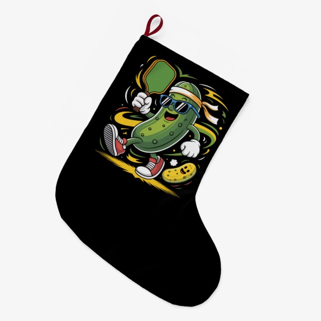 Meia De Natal Grande Dill Pickle Jogando Pickleball (Frente (Pendurada))