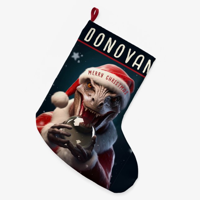 Meia De Natal Grande Dinossauro de Natal (Frente (Pendurada))