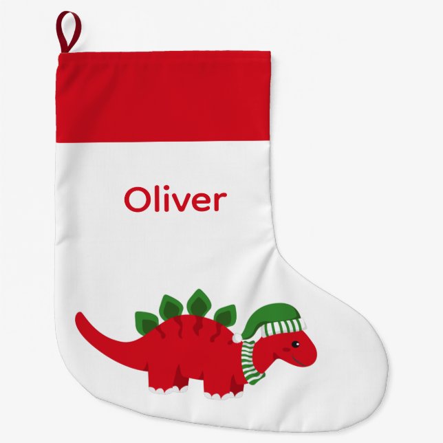 Meia De Natal Grande Dinossauro de Natal Personalizado e Bonito - Stock (Frente)
