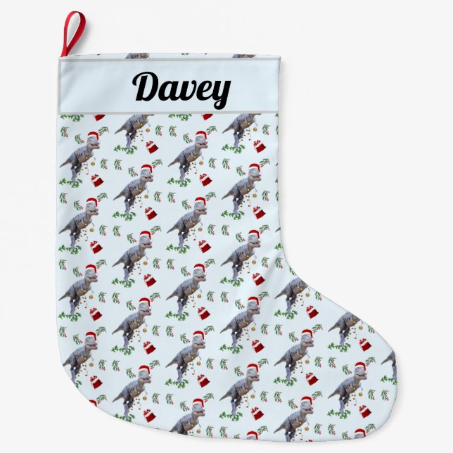 Meia De Natal Grande Dinossauro Natal (Frente)