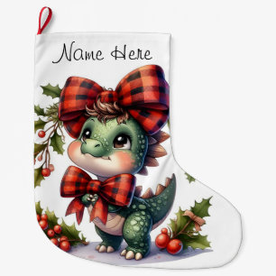 Meia De Natal Grande Dinossauro para Bebês Personalizado