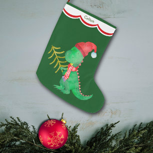 Meia De Natal Grande Dinossauro Verde Fofo Personalizado