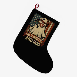 Meia De Natal Grande Divertido e patriótico Vermelho branco e boo
