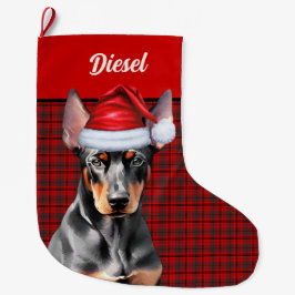 Meia De Natal Grande Doberman Pinscher Cachorro Férias Xadrez Personali