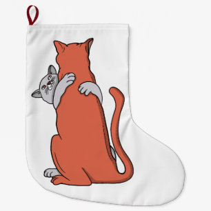 Meia De Natal Grande Dois Gatos Embrçam a Amizade