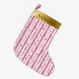 Meia De Natal Grande Dourado Glam Cor-de-Branco Rosa Stripes Natal