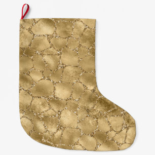 Meia De Natal Grande Dourado Glam Glitter Giraffe Impressão