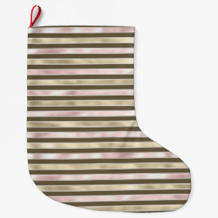 Meia De Natal Grande Dourado Glam Listras Marrons Rosa-Rosa