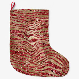 Meia De Natal Grande Dourado Glitz Vermelho Glam Zebra - Listras de Imp