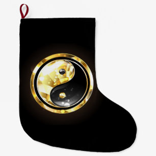 Meia De Natal Grande Dourado Yin Yang a preto
