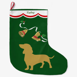Meia De Natal Grande Dourados Sinos de Férias Dachshund