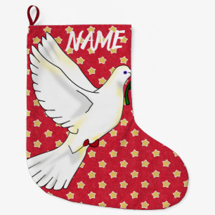Meia De Natal Grande DOVE OF PEACE Christmas Stocks CUSTOMIZable NAME (