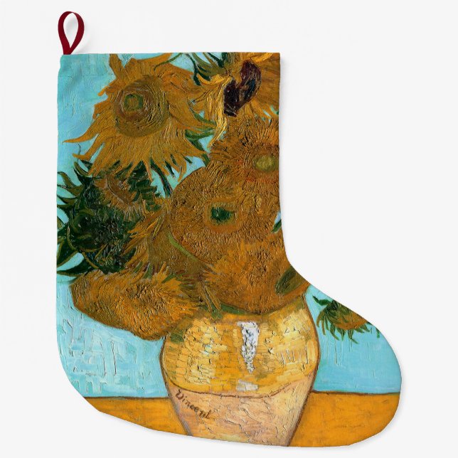 Meia De Natal Grande Doze girassóis em um vaso (pintura em vida estátic (Frente)