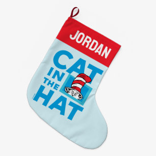 Meia De Natal Grande Dr. Seuss   Logotipo do Gato no Chapéu