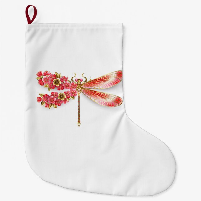 Meia De Natal Grande Dragonfly com joalheria sakura (Frente)