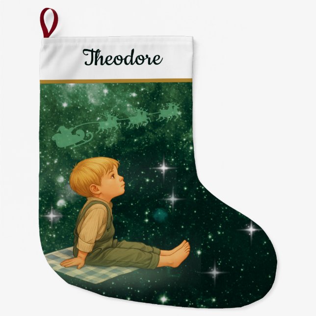 Meia De Natal Grande Dreaming Boy Christmas Stocking – Green Silver (Frente)