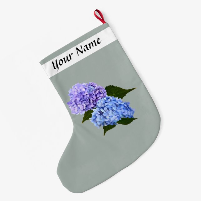 Meia De Natal Grande Duas Lavandas Hydrangea e Azul (Verso (Pendurada))