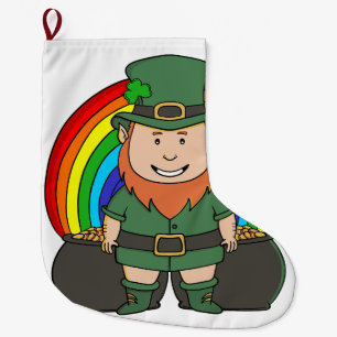 Meia De Natal Grande Duende Sortudo com Panela de Ouro do Arco-Íris