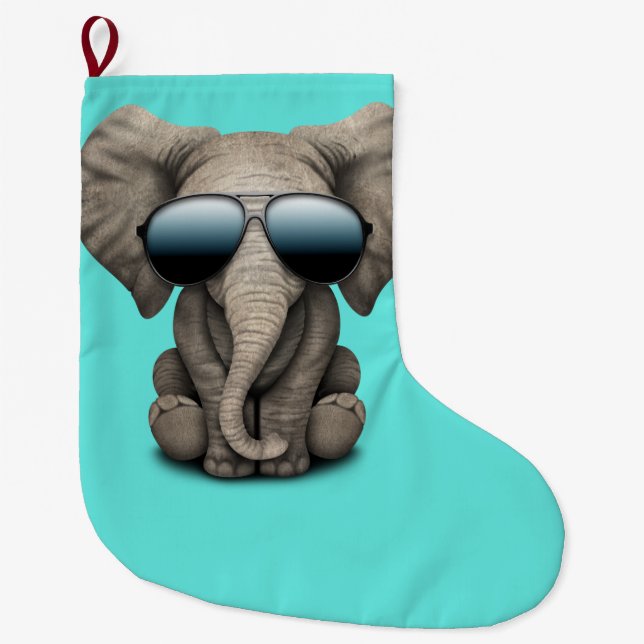 Meia De Natal Grande Elefante bonito do bebê que veste óculos de sol (Frente)