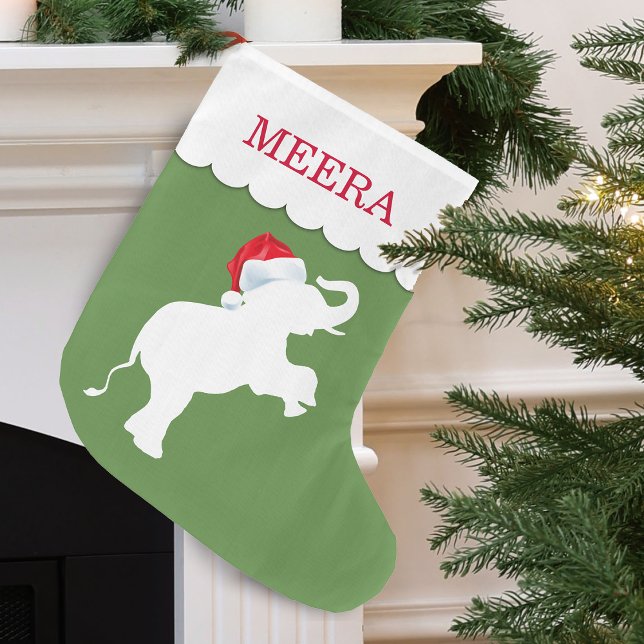Meia De Natal Grande Elefante de Natal Personalizado (Christmas Elephant Personalized Large Christmas Stocking)