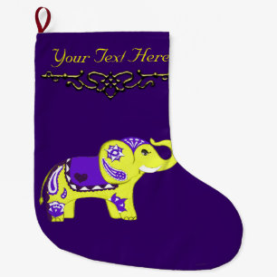 Meia De Natal Grande Elefante do Henna (amarelo/roxo)