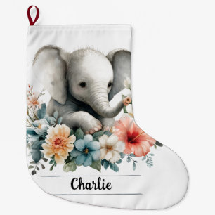 Meia De Natal Grande Elefante para Bebê com Cor de Água Adorável com No
