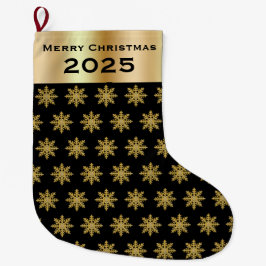 Meia De Natal Grande Elegant Golden Snowflakes Christmas Stocking