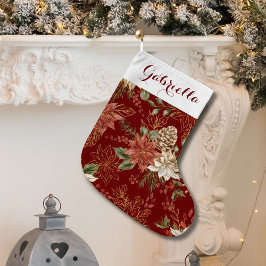 Meia De Natal Grande Elegante Feriado Poinsettia Vermelho