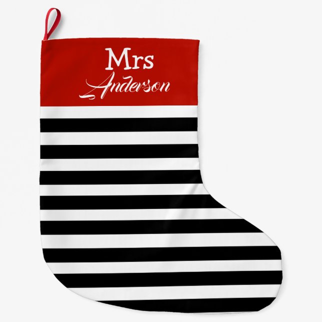 Meia De Natal Grande Elegante Modern Strip Natal Sr. e Sra. Casal (Frente)