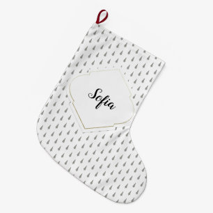 Meia De Natal Grande Elegante Monograma Charmoso de Ouro Branco