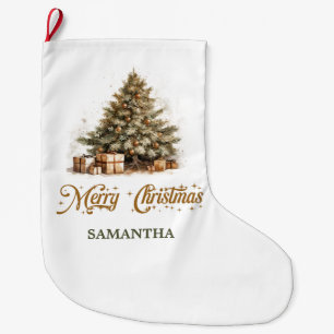 Meia De Natal Grande Elegante, tons verdes e dourados