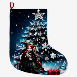 Meia De Natal Grande Elfo de Natal com Kitten.