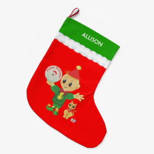 Meia De Natal Grande Elfo Fofo